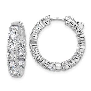 925 Sterling Silver 4mm CZ 22 Stone In and Out Hinged Hoop Earrings